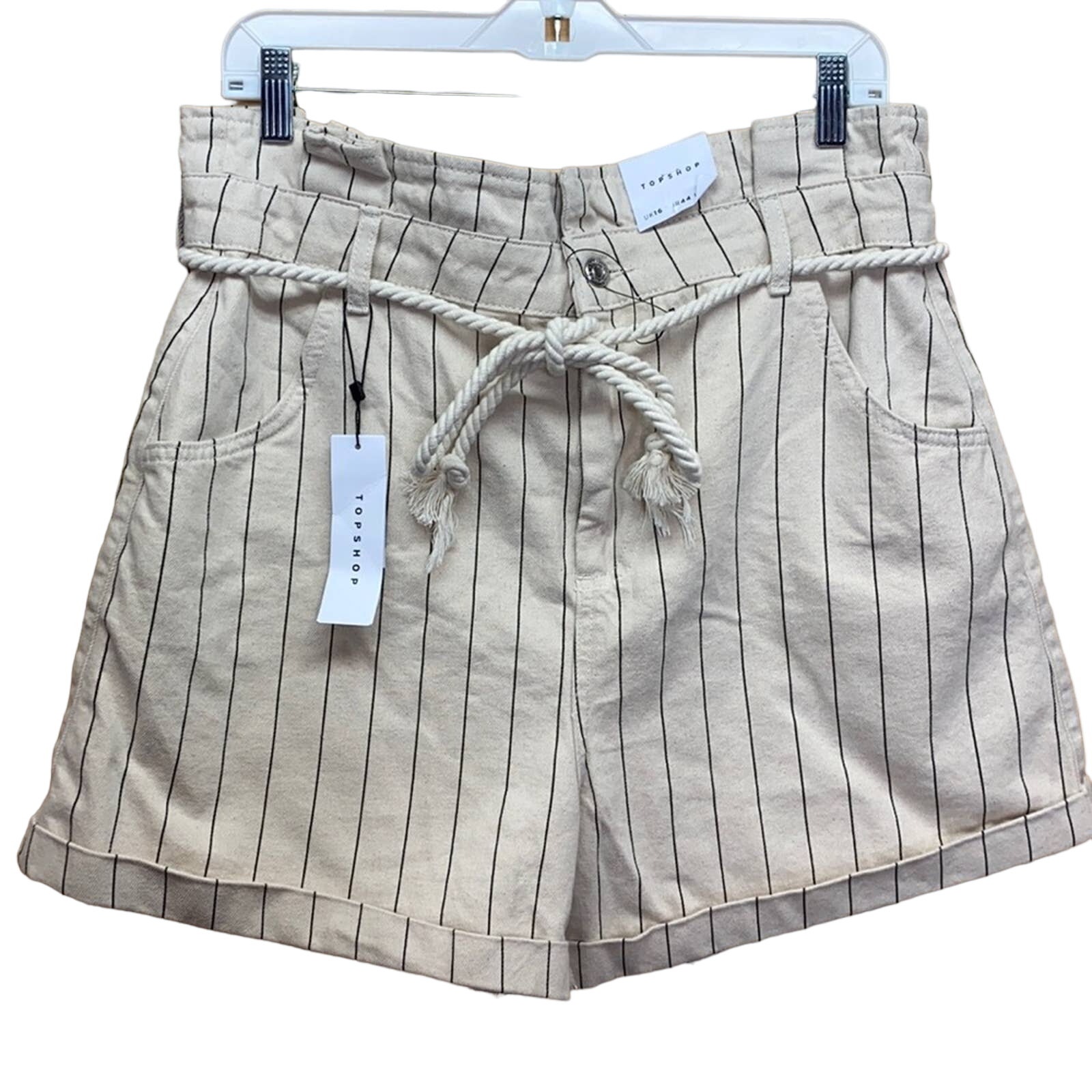 Topshop Striped Paperbag High Rise Shorts 12 Nwt